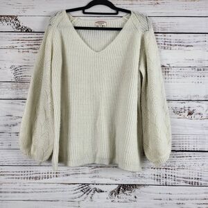 Andree Baloon Sleeve Sweater 2x Womens Plus Size White V Neck Pullover Top